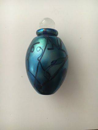 Robert Eickholt Art Glass Blue Swirls Iridescent Perfume Bottle W/dabber Signed