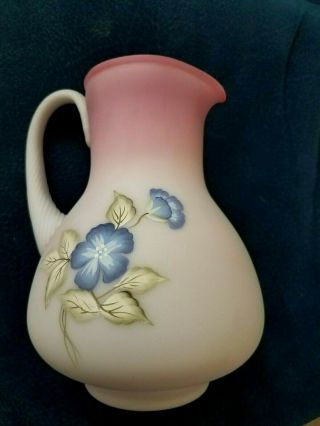 Fenton BLUE BURMESE HIBISCUS WATER PITCHER - Hand Painted by Jane Reynolds 2