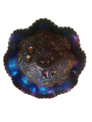 Vintage Iridescent Carnival Glass Bowl With Rippled Edge