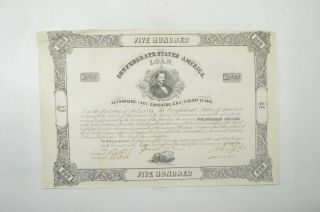 Authentic - 1862 Confederate States - Civil War $500 Bond Certificate 003