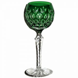 Ajka Bohemian Czech Cut To Clear Florderis Wine Hock,  8 " Tall,  Emerald Green