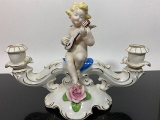 Vtg Dresden German Porcelain Angel Cherub Putti Boy Art Statue Figurine Candle