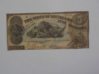 Civil War Confederate 1863 5 Dollar Bill Shreveport Louisiana Paper Money Note N