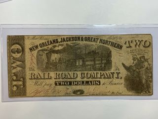 1861 $2 Orleans,  Jackson & Great Northern Rail Road Company Obsolete Note