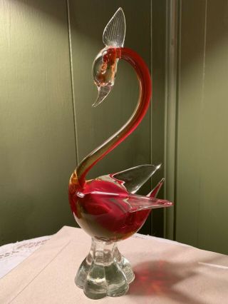 Vintage Murano Glass Bird Sculpture Labeled Made In Italy 11.  5 " Tall