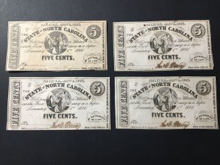 4 1863 Csa Confederate 50 Cents Notes Currency Raleigh North Carolina (cs14)