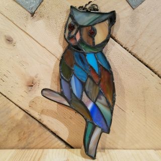 Vintage Stained Glass Owl Suncatcher Art Craft Unique Handmade - Swanky Barn