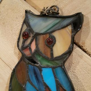 Vintage Stained Glass Owl Suncatcher Art Craft Unique Handmade - Swanky Barn 2