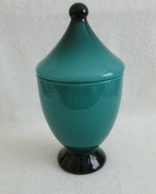 Vintage Mcm [ Empoli Turquoise Cased Glass Jar Circus Tent Lid ]