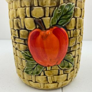 Vintage Lefton Ceramic Basket Weave Fruit Apple Yellow Canister Biscuit Jar 3