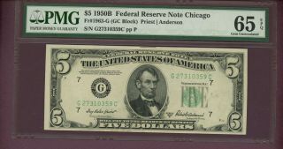 Fr.  1963 G $5 1950b Federal Reserve Note Chicago Pmg 65 Epq