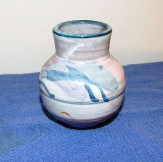 Glazed Pottery Small Flower/bud Vase - Signed Initial Of Artist