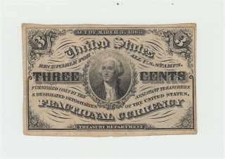 Fr.  1226 Fractional Currency 1863 Third Issue 3c Three Cents Note Us Washington