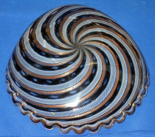 Murano glass ash tray,  Heavy Gold bands,  Braided bands,  Swirl mold. 2