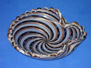 Murano glass ash tray,  Heavy Gold bands,  Braided bands,  Swirl mold. 3