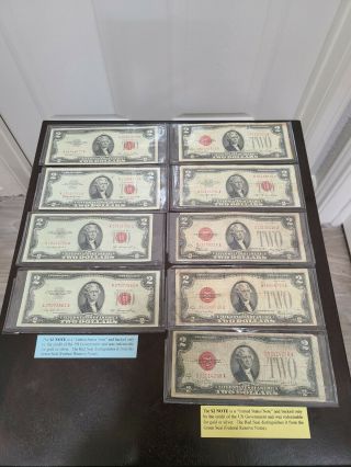 9 - 1928 /1953 - Two Dollar Note Red Seal ✯$2 Bill ✯us Currency✯old Money✯
