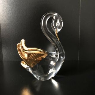 Murano (13cm) Hand Blown Blown Art Glass Swan Gold Dipped Figurine Signed Base