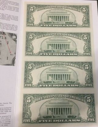 1995 $5 FRN - UNCUT SHEET OF 4 1985 - - CU with BEP Sleeve,  York Federal Reserve 2