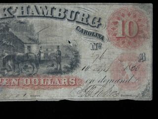 1850 ' s $10 The Bank Of Hamburg South Carolina United States Obsolete Note 3