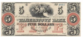 18XX $5 Hagerstown,  MD - - REMAINDER - - - CU - - - Confederate Era Obsolete Currency 2