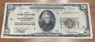 1929 Series $20 San Francisco Federal Reserve Bank Note