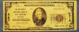 U.  S.  1929 National Currency $20 Brown Seal,  St.  Louis
