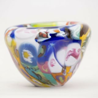 404619 Multi - Color Hand Blown Art Glass Bowl 4 " Across Heavy Candy Dish