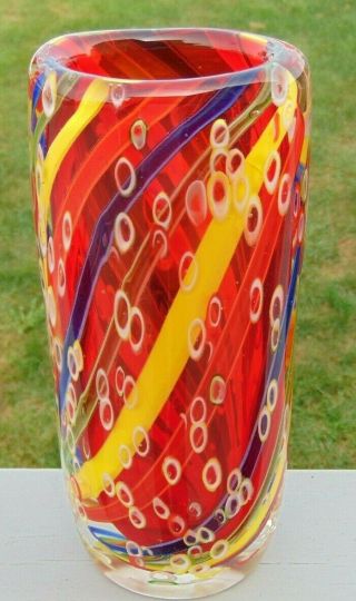 Vintage Murano Millefiori Studio Hand Crafted Art Glass Heavy Vase