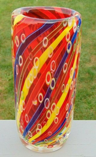 Vintage Murano Millefiori Studio Hand Crafted Art Glass Heavy Vase 3