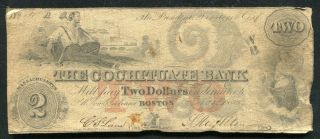 1850’s $2 Two Dollars The Cochituate Bank Boston,  Ma Obsolete Banknote