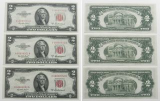 (3) 1953 A $2 Consecutive Red Seal Us Notes,  Crisp Uncirculated