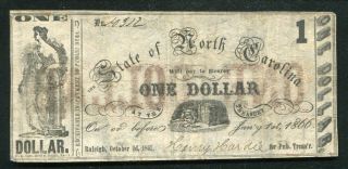 1861 $1 The State Of North Carolina Raleigh,  Nc Obsolete Currency Note