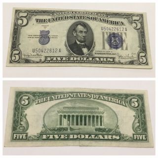 Vintage Silver Five Dollar 1934 - D $5 Certificate Bill Lincoln Blue Seal Dollars