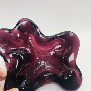 Vtg Blenko Mid Century Amethyst Purple Freeform Amoeba Art Glass Ashtray MCM 9” 3