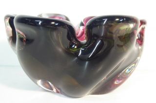 Vintage Murano Art Glass Cased Green And Pink Bowl