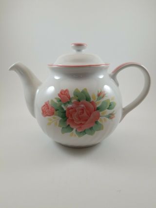 Corelle Elegant Rose Teapot Discontinued 2002 Pink And White No Chips Or Cracks