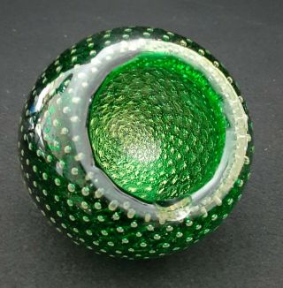 Mid - Century Art Glass Green Orb Ashtray