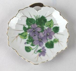 Vintage Nasco Japan Hand Painted Porcelain Leaf Small Dish Purple Violets 4 "