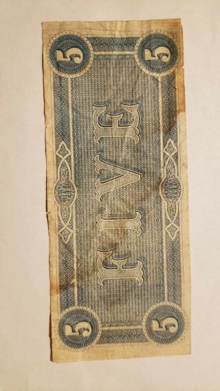 1864 US $5 Five Dollars - The Confederate States of America Note/Bill - 72263 E 2