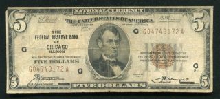 Fr.  1850 - A 1929 $5 Frbn Federal Reserve Bank Note Chicago,  Il (e)