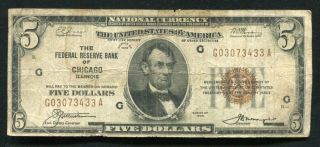 Fr.  1850 - A 1929 $5 Frbn Federal Reserve Bank Note Chicago,  Il (c)