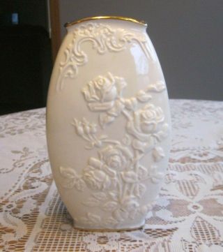 Vintage Lenox Roses Vase Embossed Ivory Gold Trim 8 " Tall