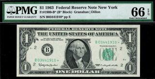 1963 $1 York Federal Reserve Star Note Frn • Gem Pmg 66 Epq Fr.  1900 - B