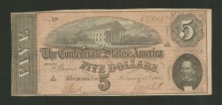 Type 69 Five Dollars ($5) February 17th,  1864 - Confederate States Of America