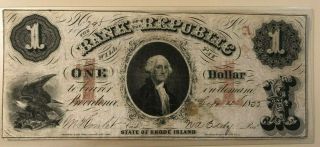 1855 $1 One Dollar Bank Of The Republic Providence,  Rhode Island