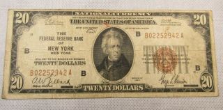 1929 York,  Ny $20 Dollar National Currency Paper Note Circulated