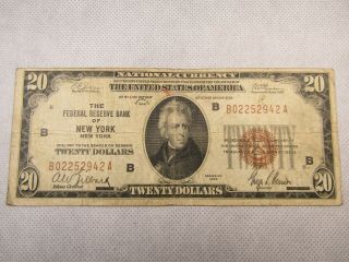 1929 York,  NY $20 Dollar National Currency Paper Note Circulated 2