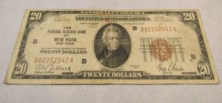 1929 York,  NY $20 Dollar National Currency Paper Note Circulated 3