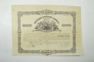 Authentic - 1862 Confederate States - Civil War $500 Bond Certificate 007