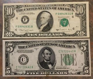 2/ Estate Bills 1 - 1934.  B $5 Dollar Bill,  1 - 1988a $10 Federal Reserve Note